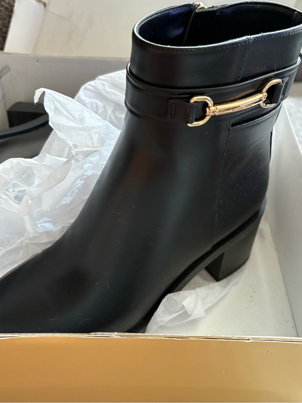 Michael Kors Black Ankle Boots with Gold Bit Detail
